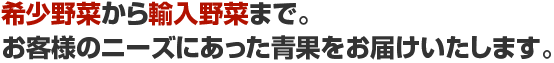 希少野菜から輸入野菜まで。お客様のニーズにあった青果をお届けいたします。